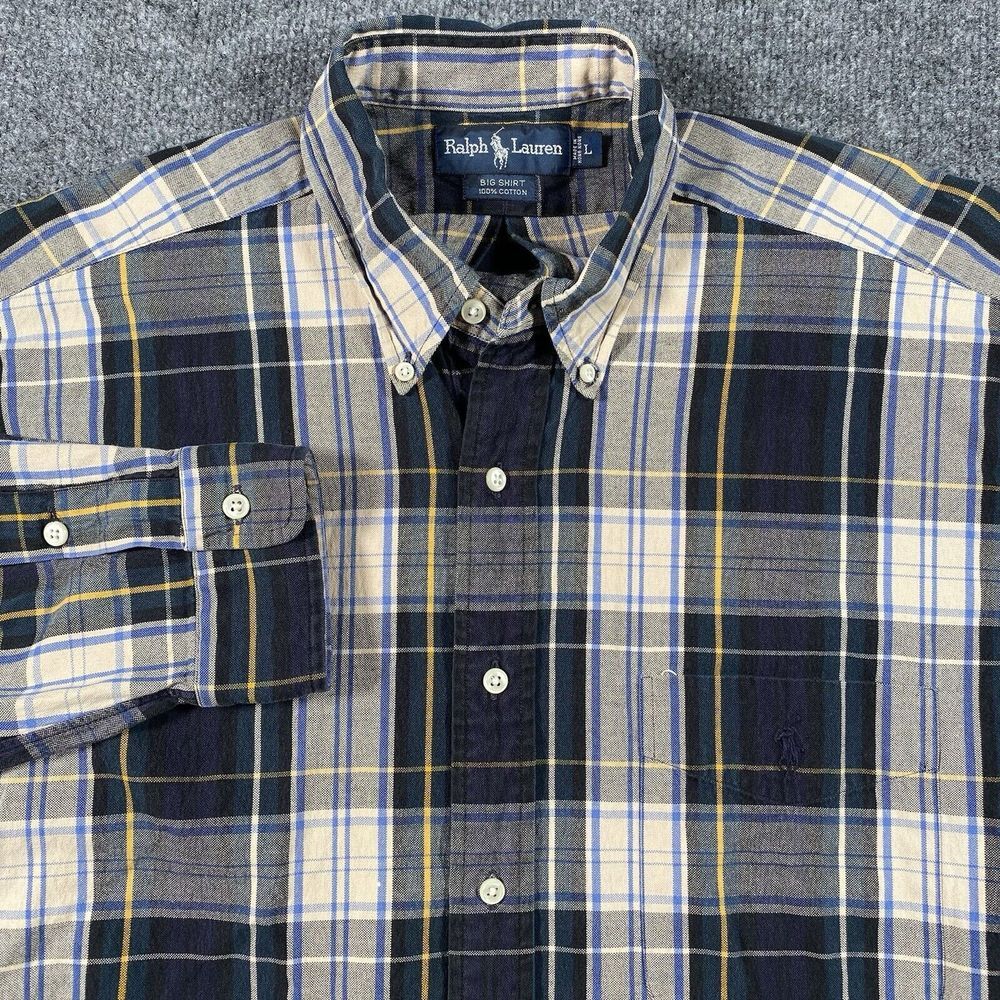 Vintage Ralph Lauren Big Shirt Mens Size Large Plaid Button up Oversized